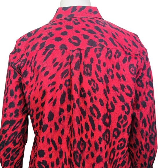 Chicos Womens No Iron Animal Print Shirt Button Top Red Black Size 3 | XL - Picture 7 of 12